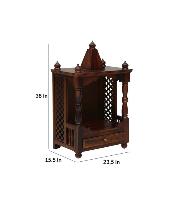 Siya Sheesham Wood Floor Rested Mandir Without Door in Honey Oak