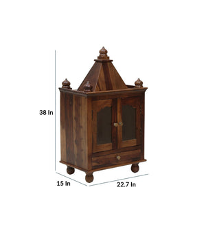 Radhe Sheesham Wood Floor Rested Mandir With Door in Provincial Teak