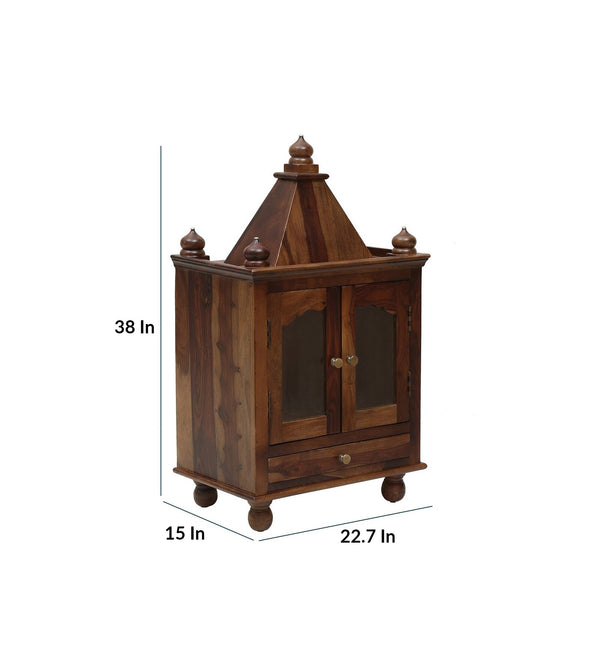 Radhe Sheesham Wood Floor Rested Mandir With Door in Provincial Teak