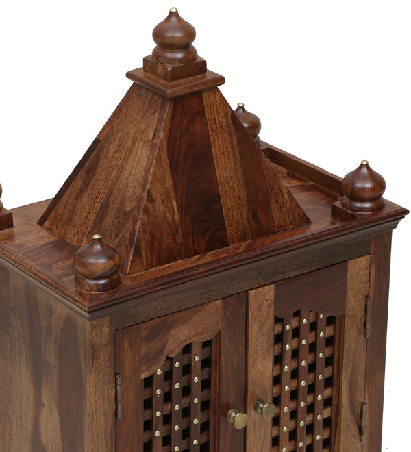 Siya Sheesham Wood Floor Rested Mandir With Door Rustic Teak