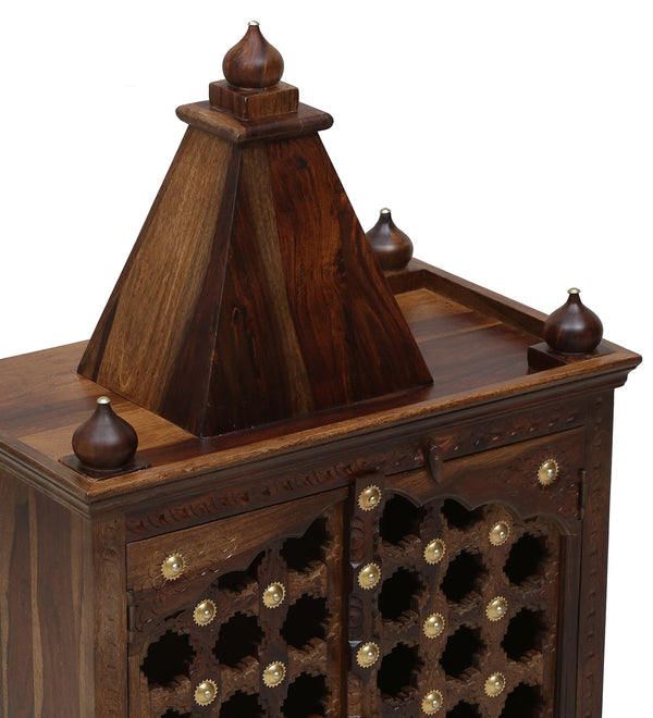 Tiana Sheesham Wood Floor Rested Mandir With Door in Provincial Teak