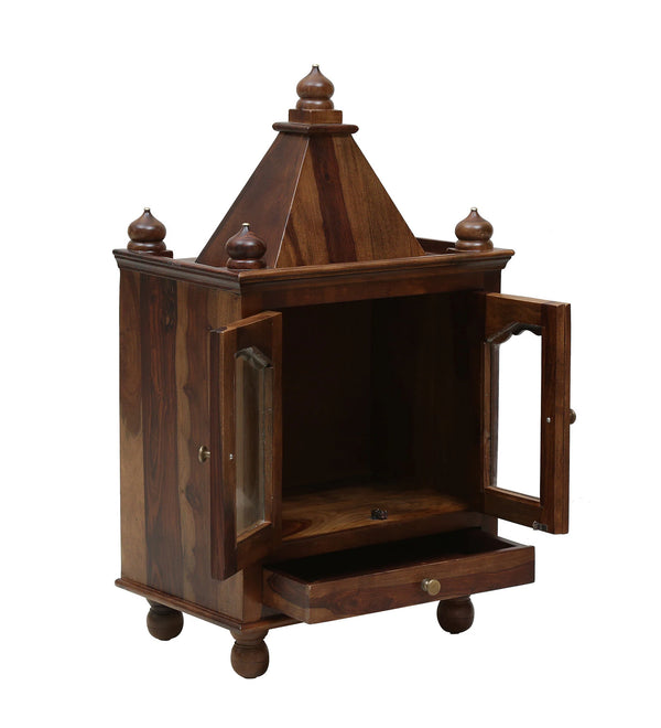 Radhe Sheesham Wood Floor Rested Mandir With Door in Provincial Teak