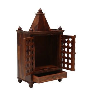 Tiana Sheesham Wood Floor Rested Mandir With Door in honey oak