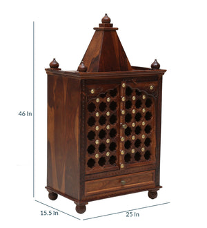 Tiana Sheesham Wood Floor Rested Mandir With Door in honey oak