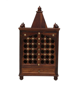 Tiana Sheesham Wood Floor Rested Mandir With Door in honey oak