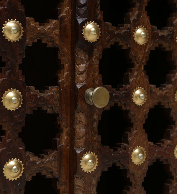 Tiana Sheesham Wood Floor Rested Mandir With Door in Provincial Teak
