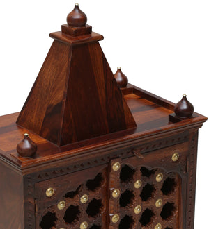 Tiana Sheesham Wood Floor Rested Mandir With Door in honey oak