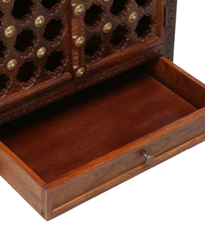 Tiana Sheesham Wood Floor Rested Mandir With Door in honey oak