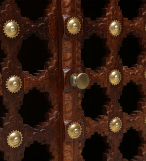 Tiana Sheesham Wood Floor Rested Mandir With Door in honey oak