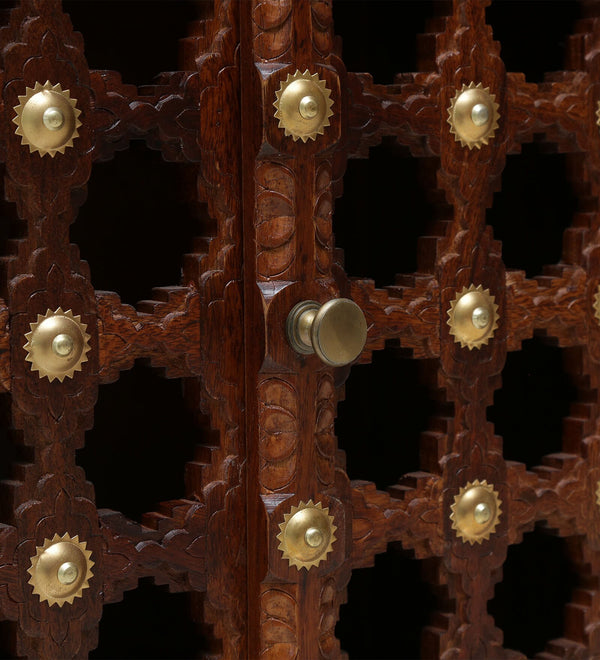 Tiana Sheesham Wood Floor Rested Mandir With Door in honey oak