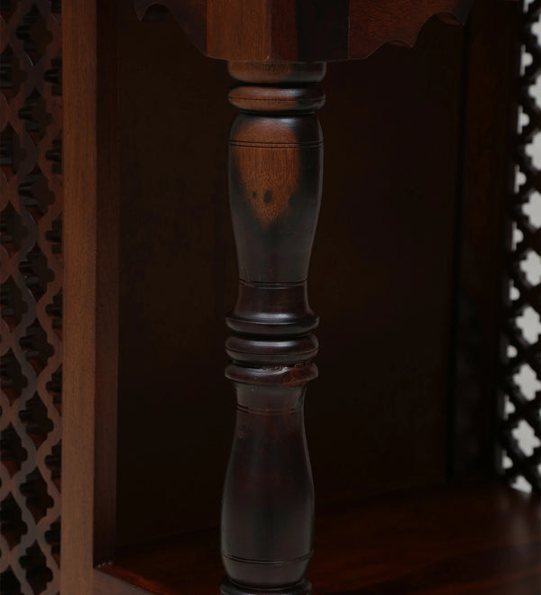 Siya Sheesham Wood Floor Rested Mandir Without Door in Honey Oak