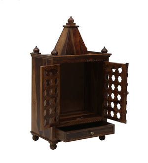 Tiana Sheesham Wood Floor Rested Mandir With Door in Provincial Teak