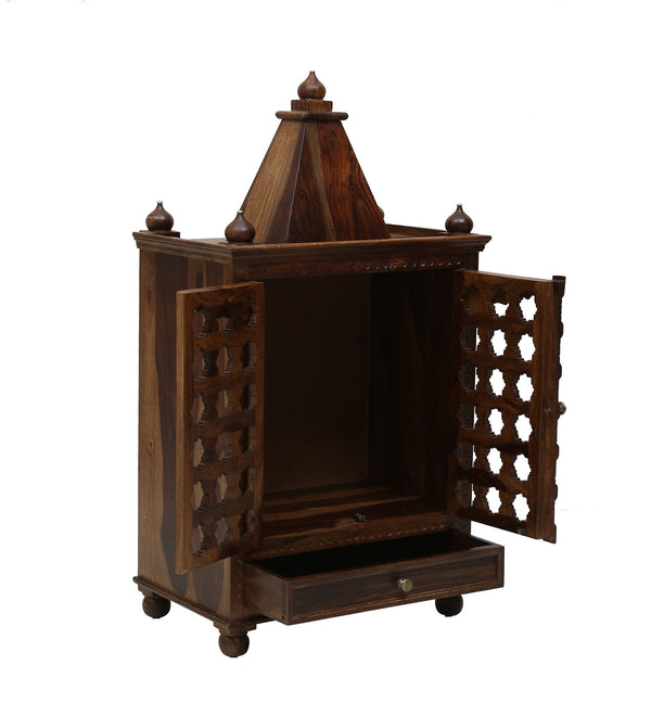 Tiana Sheesham Wood Floor Rested Mandir With Door in Provincial Teak