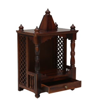 Siya Sheesham Wood Floor Rested Mandir Without Door in Honey Oak