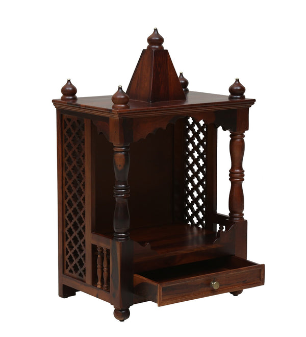 Siya Sheesham Wood Floor Rested Mandir Without Door in Honey Oak