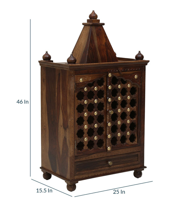Tiana Sheesham Wood Floor Rested Mandir With Door in Provincial Teak