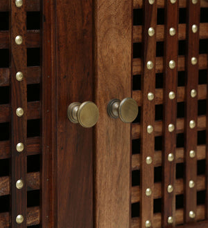 Siya Sheesham Wood Floor Rested Mandir With Door Rustic Teak