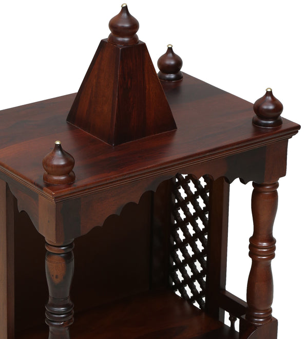 Siya Sheesham Wood Floor Rested Mandir Without Door in Honey Oak