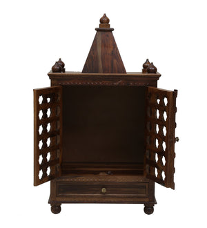 Tiana Sheesham Wood Floor Rested Mandir With Door in Provincial Teak