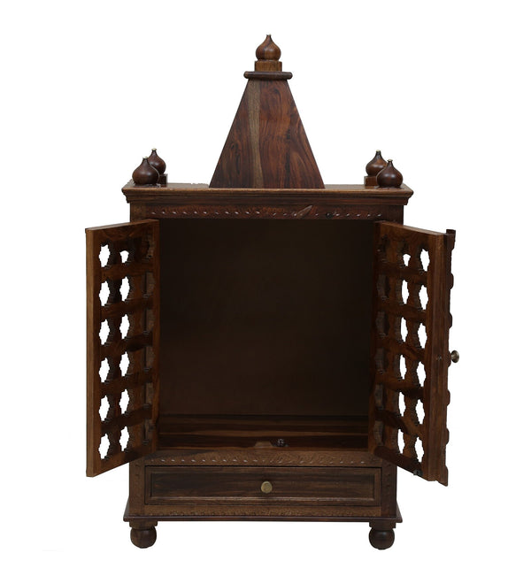 Tiana Sheesham Wood Floor Rested Mandir With Door in Provincial Teak