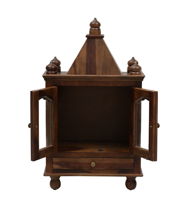 Radhe Sheesham Wood Floor Rested Mandir With Door in Provincial Teak