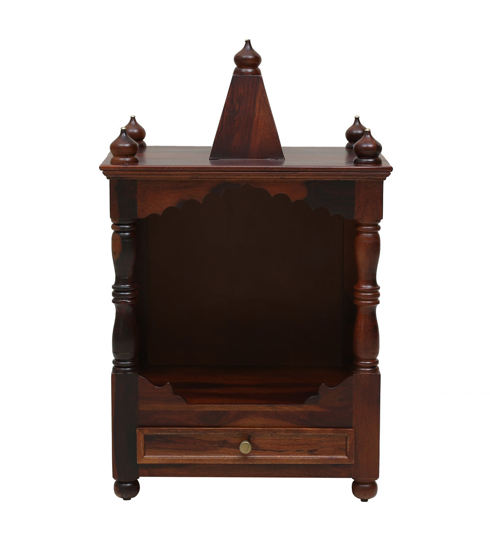 Siya Sheesham Wood Floor Rested Mandir Without Door in Honey Oak
