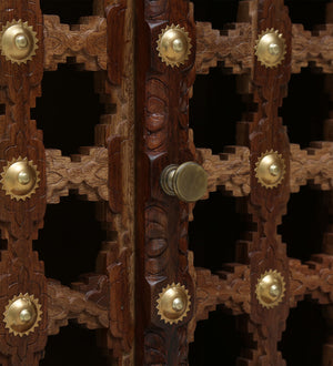 Tiana Sheesham Wood Floor Rested Mandir With Door in Rustic Teak