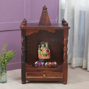 Siya Sheesham Wood Floor Rested Mandir Without Door in Honey Oak