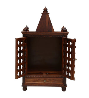 Tiana Sheesham Wood Floor Rested Mandir With Door in honey oak