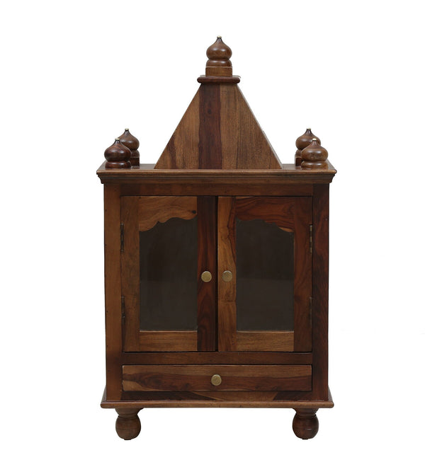 Radhe Sheesham Wood Floor Rested Mandir With Door in Provincial Teak