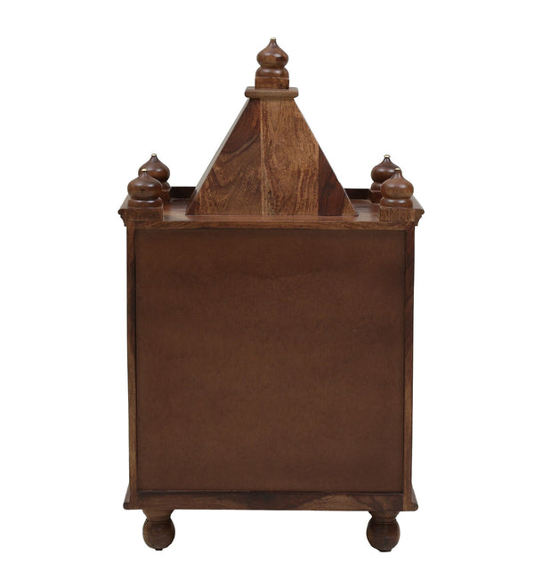 Siya Sheesham Wood Floor Rested Mandir With Door Rustic Teak