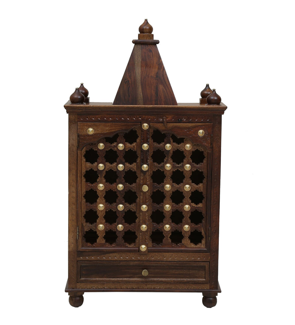 Tiana Sheesham Wood Floor Rested Mandir With Door in Provincial Teak