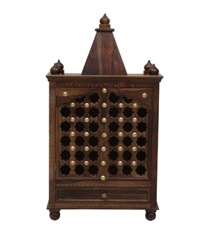Tiana Sheesham Wood Floor Rested Mandir With Door in Provincial Teak