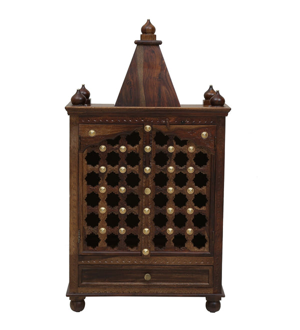 Tiana Sheesham Wood Floor Rested Mandir With Door in Provincial Teak