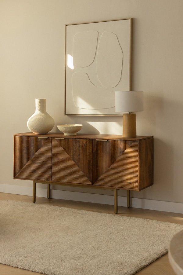 Carlem Solid Mango wood Sideboard with 3 Door in Natural Finish