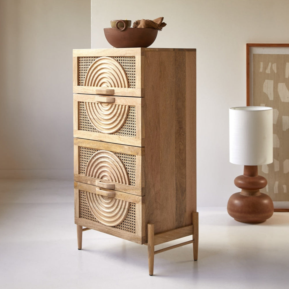 Galatea Solid Mango Wood Chest of Drawer With 4 Drawer in Natural Finish