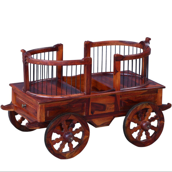 Ciramika Sheesham Wood Bar Trolley in Honey Oak finish