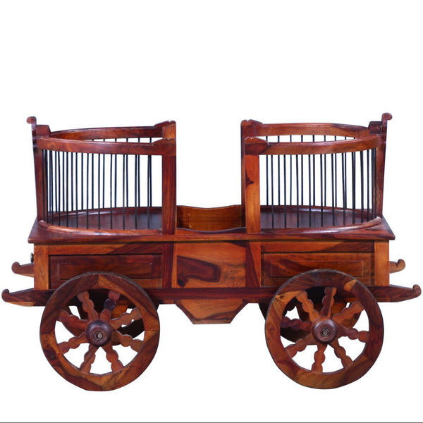 Ciramika Sheesham Wood Bar Trolley in Honey Oak finish