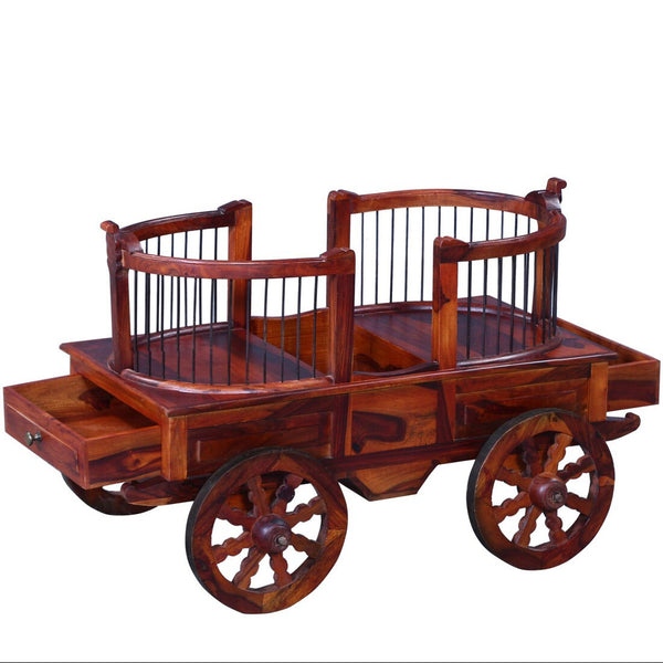 Ciramika Sheesham Wood Bar Trolley in Honey Oak finish