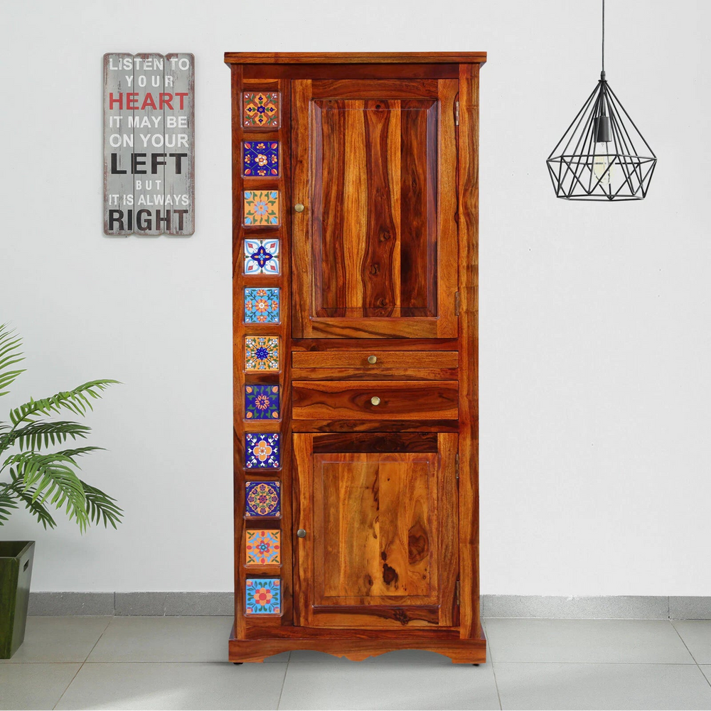 Ciramika Sheesham Wood Bar Cabinet In Honey Oak Finish