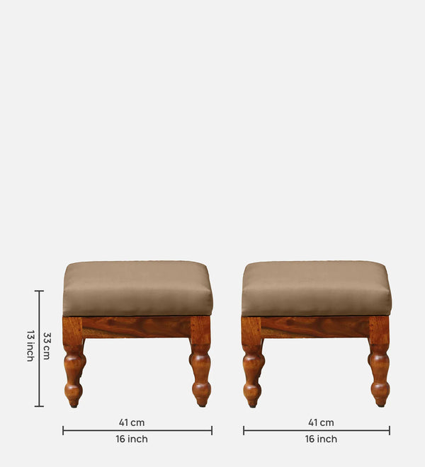 Ciramika Sheesham Wood Nesting Coffee Table Set in Honey Oak Finish With Cushioned Stools