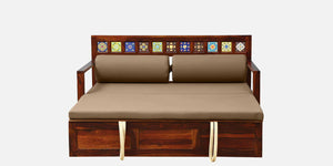 Ciramika Sheesham Wood Pull Out Sofa Cum Bed In Honey Oak Finish