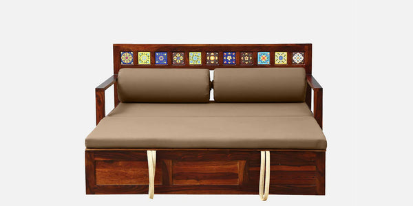 Ciramika Sheesham Wood Pull Out Sofa Cum Bed In Honey Oak Finish