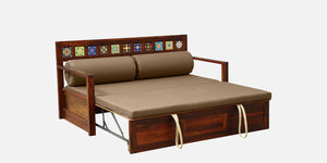 Ciramika Sheesham Wood Pull Out Sofa Cum Bed In Honey Oak Finish