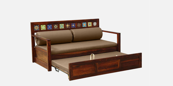 Ciramika Sheesham Wood Pull Out Sofa Cum Bed In Honey Oak Finish