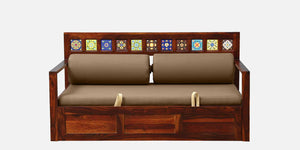 Ciramika Sheesham Wood Pull Out Sofa Cum Bed In Honey Oak Finish