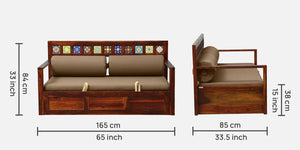 Ciramika Sheesham Wood Pull Out Sofa Cum Bed In Honey Oak Finish