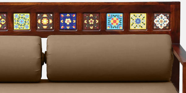 Ciramika Sheesham Wood Pull Out Sofa Cum Bed In Honey Oak Finish