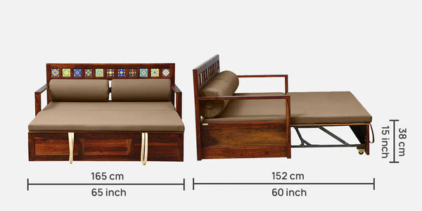 Ciramika Sheesham Wood Pull Out Sofa Cum Bed In Honey Oak Finish
