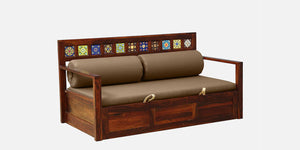 Ciramika Sheesham Wood Pull Out Sofa Cum Bed In Honey Oak Finish